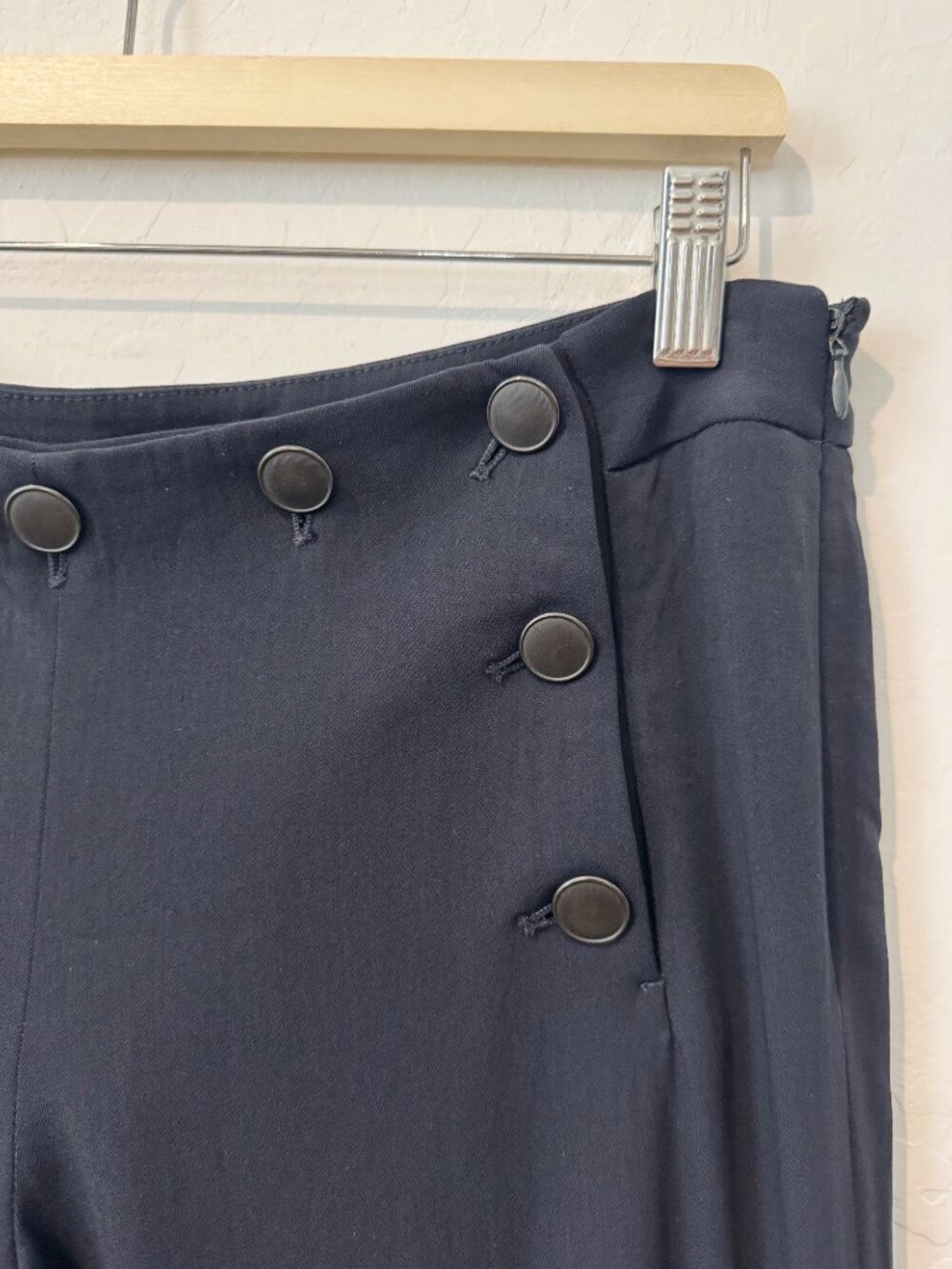 Theory Mandarin Wool Silk Blend Sailor Trouser Pants Quiet Luxury Navy Blue 8 - Picture 4 of 10